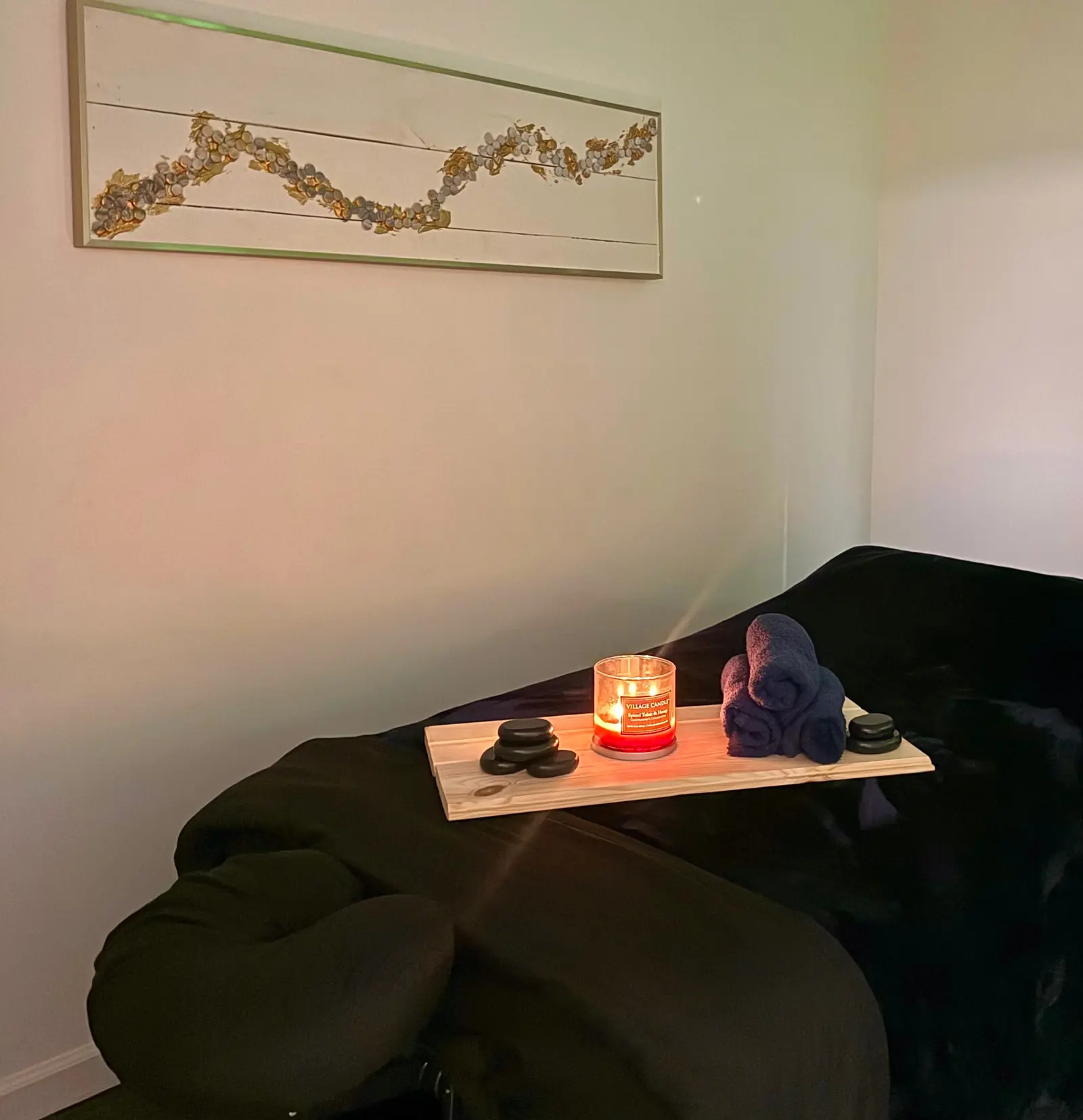 Fresh towels and treatment supplies in the Balance Bodyworks wellness studio